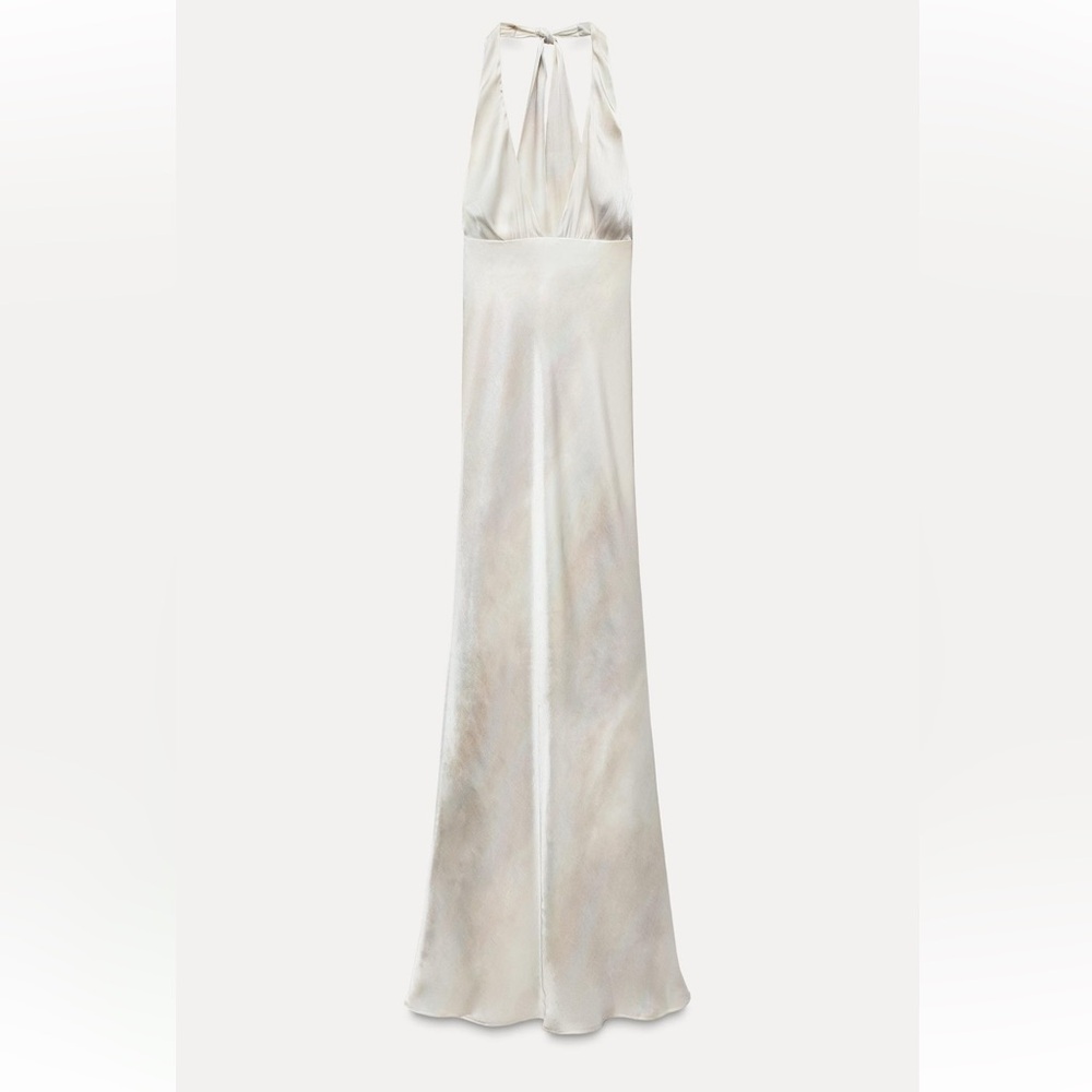 ZARA LONG SATIN EFFECT HALTER DRESS